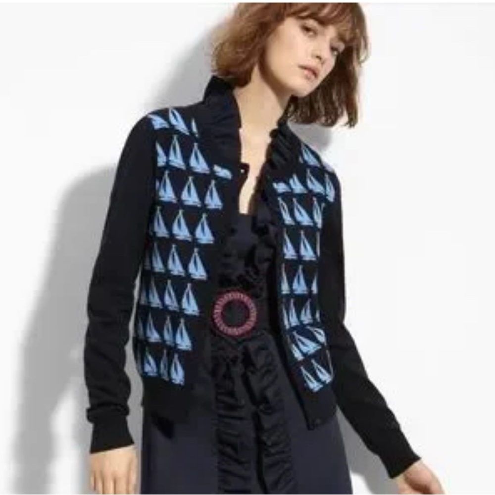 Milly of NY Sailboat Jacquard Cardigan size S
